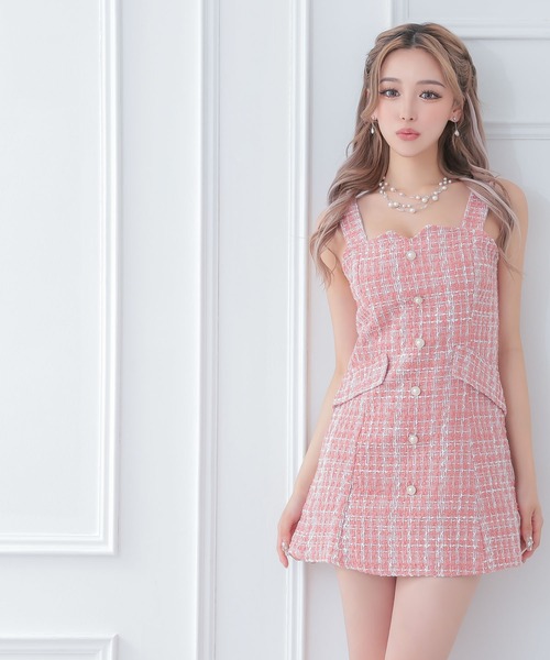 myMinette ワンピース キャバドレスツイード×パールボタン