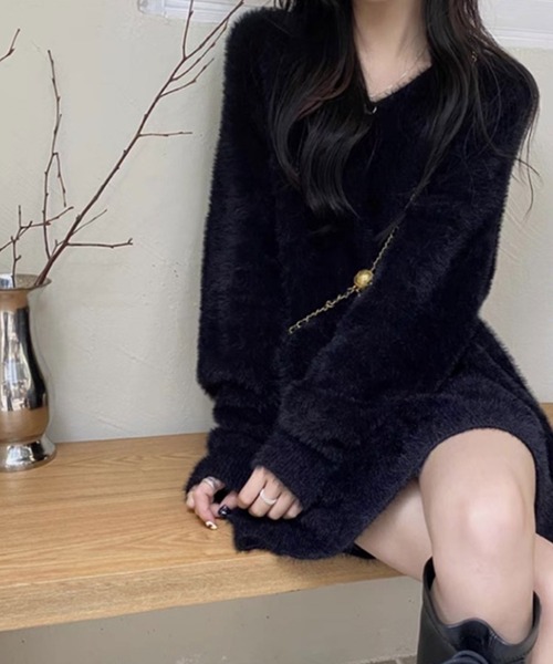 「SPIGA」 Vネックニット FREE ブラック レディース_画像4