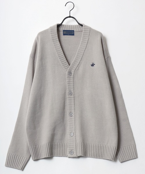 「BEVERLY HILLS POLO CLUB」 ニットカーディガン M ライトグレー レディース_画像3