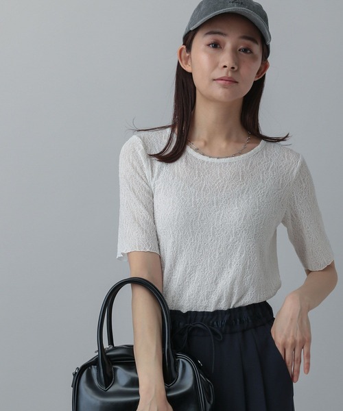 GLOBAL WORK tシャツ レースシアープルオーバー半袖/MATINEE