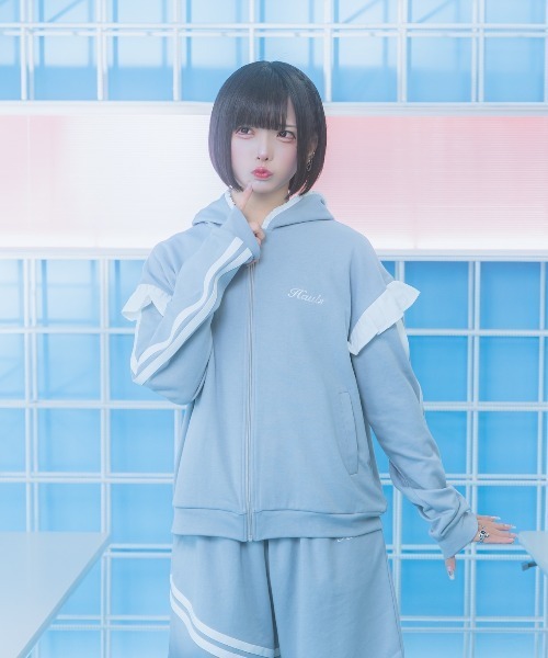 天使界隈フリルジャージ(フード付) ハーフパンツセット　ザ・シルエット 3点セット パーカー サブカル フリルジャケット 地雷系 ジャージ