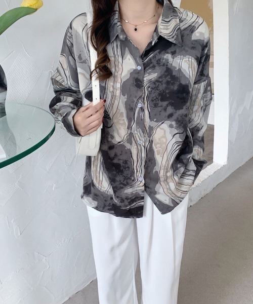 シャツ/ブラウス(長袖/七分) suke marble print shirt roku 6 SUKE Marble Print Shirt 【公式通販】