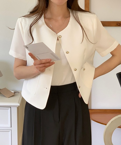 コート アウター ノーカラー半袖ジャケット レディース : ZOZOTOWN