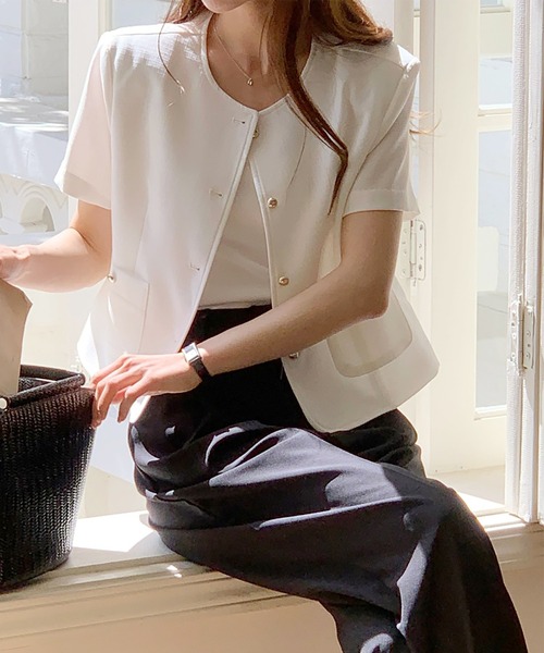 コート アウター ノーカラー半袖ジャケット レディース : ZOZOTOWN