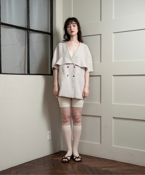 lawgy ジャケット ノーカラージャケット frill double button