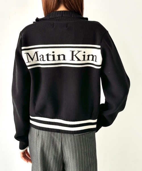 ニット セーター Matin Kim(マーティンキム)/バックロゴ ハイネック ダブルジップ ニット カーディガン ブルゾン/Knit Zip-up at12：03 ニット セーター Matin Kim(マーティンキム)/バック
