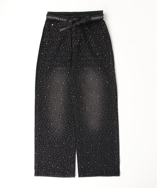 新品 ZARA ラインストーンブラックデニムパンツ ビジュー y2kファッション Dream garden（ドリームガーデン） ワイドパンツ ジーンズ デニム
