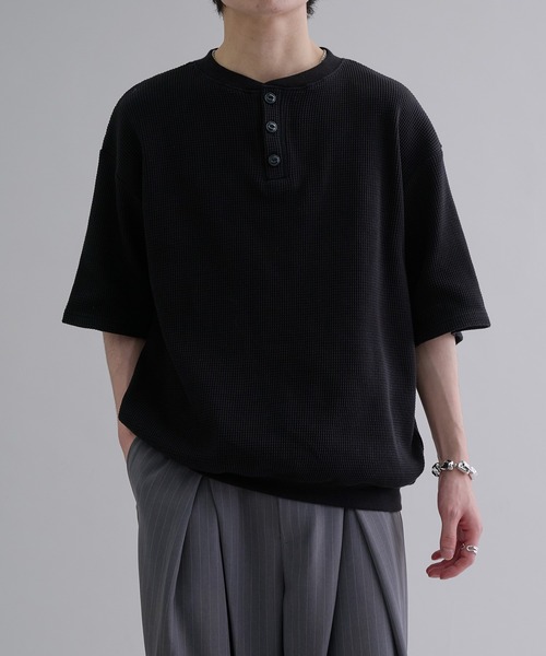epnok ヘンリーネック tシャツ ワッフルヘンリーネック半袖Tee メンズ