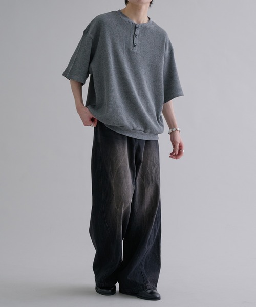 epnok ヘンリーネック tシャツ ワッフルヘンリーネック半袖Tee メンズ