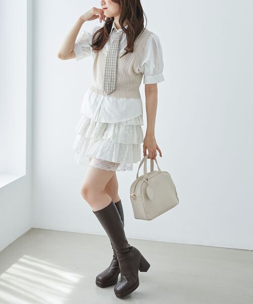 【SET】ネクタイ付きニット+ZIPレザースカート レザータイニットセットアップ – Darich
