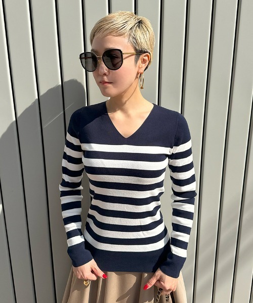 「JENNE」 Vネックニット MEDIUM ネイビー レディース
