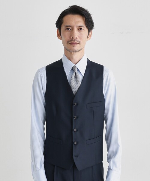 ネイビー ビジネススーツ ベスト付き　ドーメル TAKEO KIKUCHI（タケオキクチ） セレモニースーツ スーツ ベスト