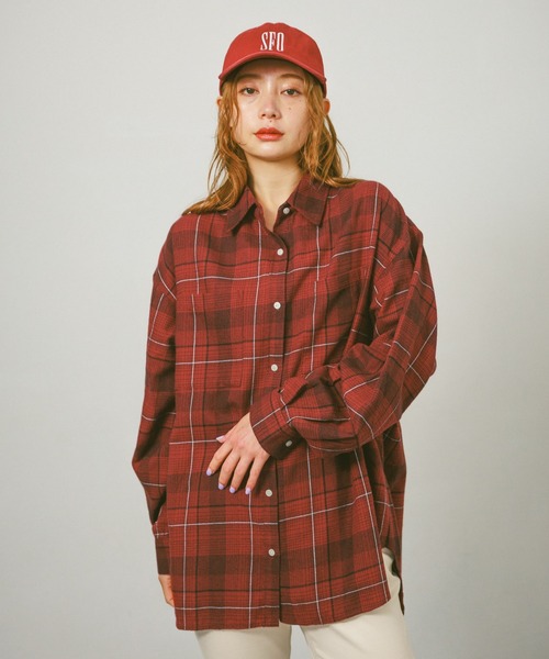 ブラウス シャツ 「薄手生地で長く着られる」アソートチェックBIGシャツ レディース