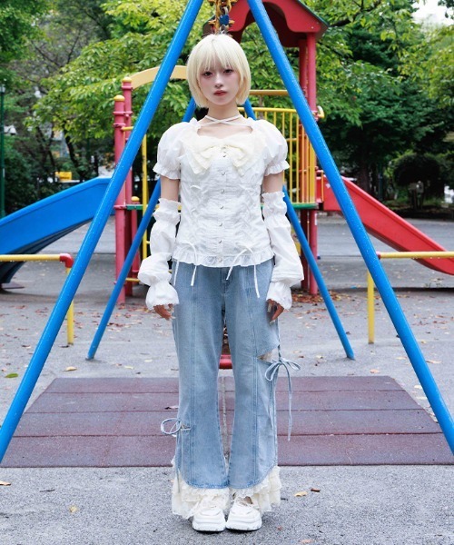 myu：loret（ミュウロレット） パンツ レース付スリット×リボンパンツ