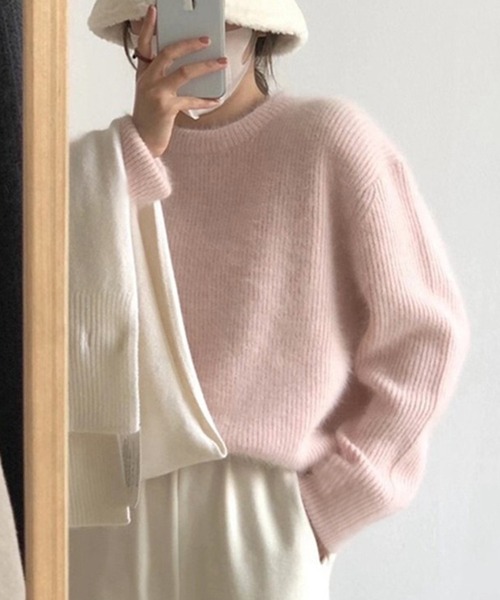 ニット セーター モヘアライククルーネックリブニット レディース