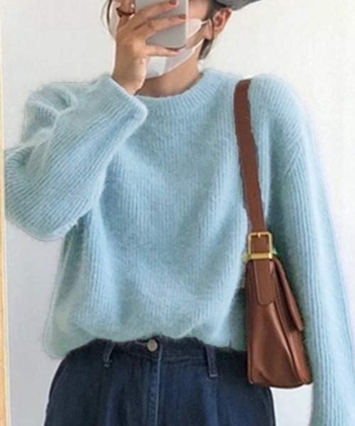 ニット セーター モヘアライククルーネックリブニット レディース