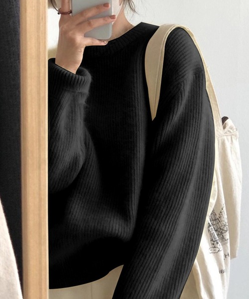 ニット セーター モヘアライククルーネックリブニット レディース