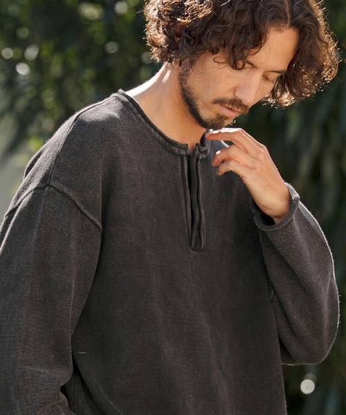 CAMBIO（カンビオ） tシャツ mlt5519- Pigment Dyed Henley Neck Knit
