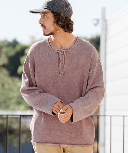 CAMBIO（カンビオ） tシャツ mlt5519- Pigment Dyed Henley Neck Knit