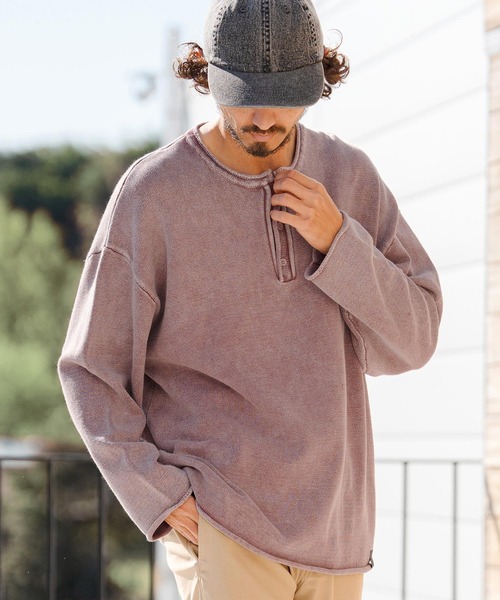 CAMBIO（カンビオ） tシャツ mlt5519- Pigment Dyed Henley Neck Knit