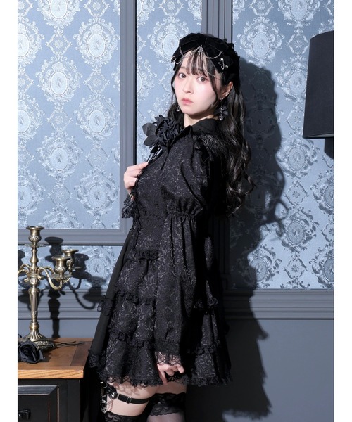 sheller デコルテレースドッキングドレスワンピース シェリエ　ブラック sheller デコルテレースドッキングドレスワンピース シェリエブラック