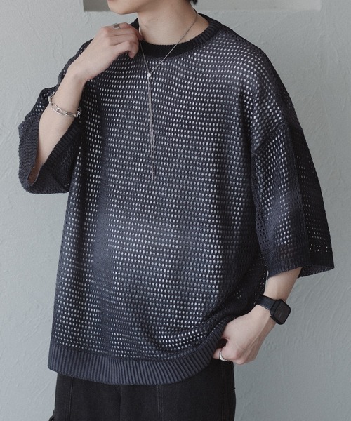 「epnok」 半袖ニット SMALL グレイッシュブルー メンズ_画像3