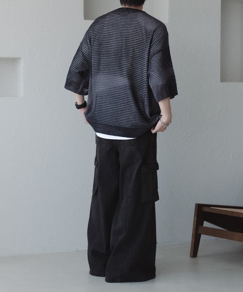 「epnok」 半袖ニット SMALL グレイッシュブルー メンズ_画像6