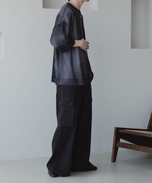 「epnok」 半袖ニット SMALL グレイッシュブルー メンズ_画像7