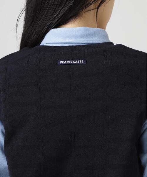 パーリーゲイツ メゾンロゴ柄 Vネック ニット ベスト ストレッチ L 相当 紺 PEARLY GATES（パーリーゲイツ） ベスト ジレ 「PEARLY GATES」ロゴ総