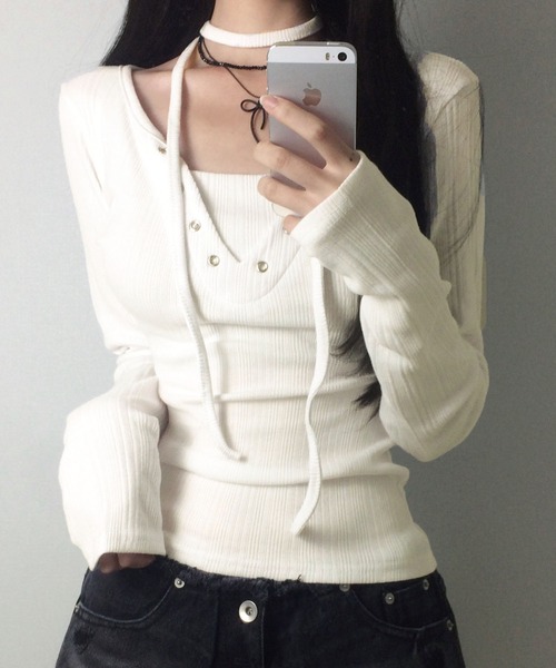 tシャツ 「26春夏新作」フロントレースアップデザインロンT レディース | lulufa