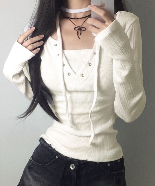 tシャツ 「26春夏新作」フロントレースアップデザインロンT レディース | lulufa | 03