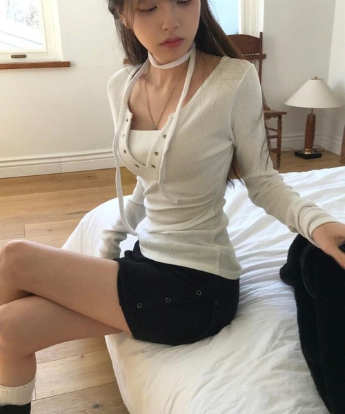 tシャツ 「26春夏新作」フロントレースアップデザインロンT レディース | lulufa | 06