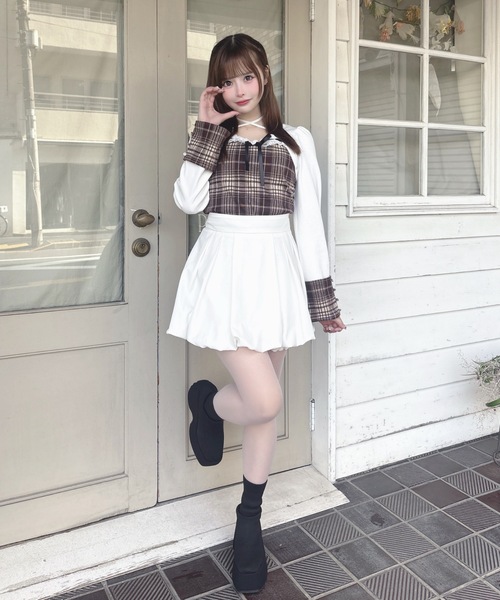 one way（ワンウェイ） tシャツ チェック×ボレロ風トップス レディース