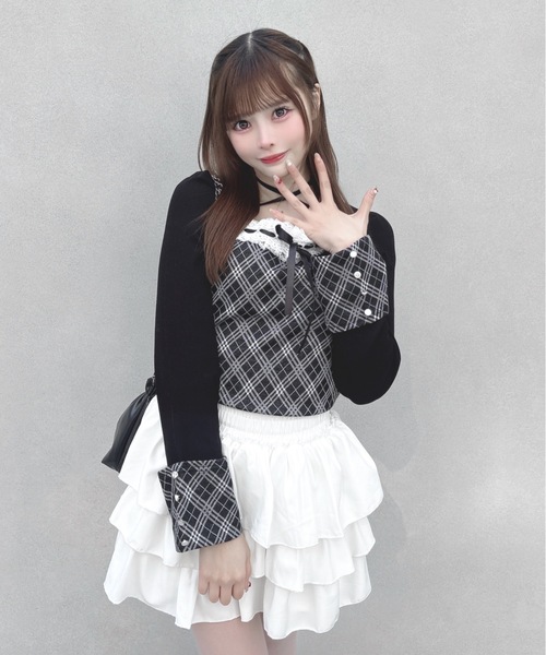 one way（ワンウェイ） tシャツ チェック×ボレロ風トップス レディース