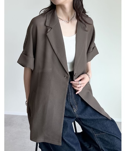 「Re:EDIT」 テーラードジャケット MEDIUM ブラウン レディース_画像2