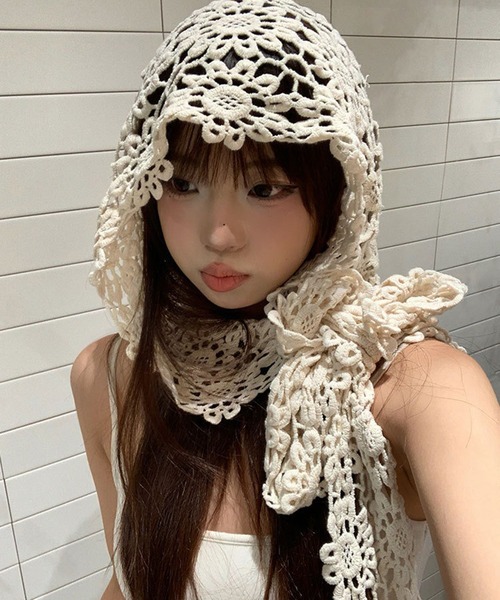 L LABEL（エルラベル） ニット帽 ニットキャップ フラワークロシェ編み