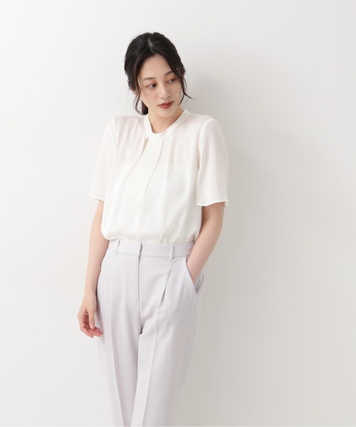 「NATURAL BEAUTY BASIC」 半袖ブラウス SMALL グレイッシュベージュ レディース_画像7