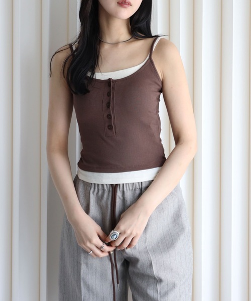 YENNA カップ付き キャミソール レイヤード風ヘンリーキャミ