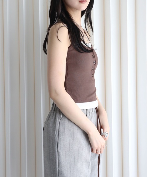 YENNA カップ付き キャミソール レイヤード風ヘンリーキャミ
