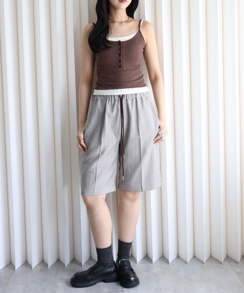 YENNA カップ付き キャミソール レイヤード風ヘンリーキャミ