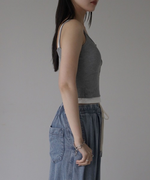 YENNA カップ付き キャミソール レイヤード風ヘンリーキャミ