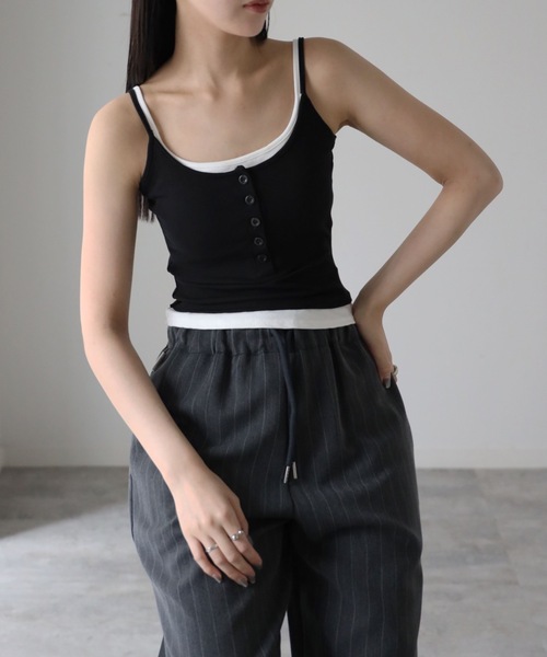 再販✨大人気定番✨ヘンプコットン　カップイン キャミソール【生成り】パヤカ　等 YENNA カップ付き キャミソール レイヤード風ヘンリーキャミ