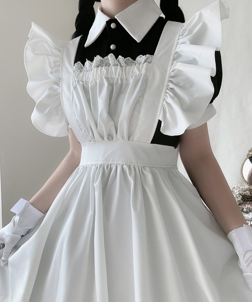 OSYAREVO コスプレ ロングメイド服 半袖 3点セット レディース