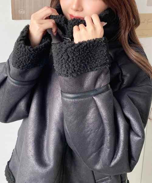 極上 イタリア製 リアル ムートン コート 炭黒 本革 shearling moment+ ムートンコート ボアコート 「累計販売枚数1万枚突破