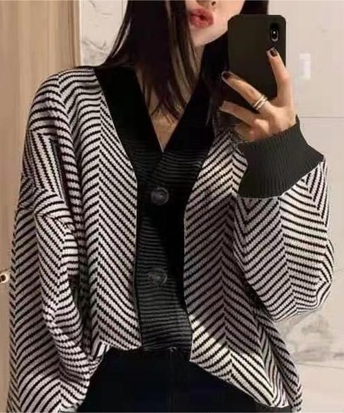 LACーVERT カーディガン シェブロンオーバーサイズニットカーディガン