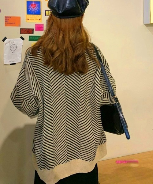 カーディガン シェブロンオーバーサイズニットカーディガン レディース メンズ | LACーVERT | 19