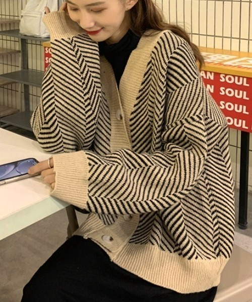 カーディガン シェブロンオーバーサイズニットカーディガン レディース メンズ | LACーVERT | 13