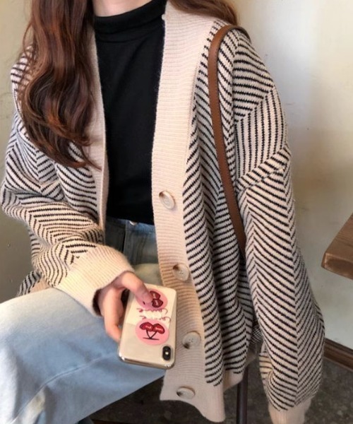 カーディガン シェブロンオーバーサイズニットカーディガン レディース メンズ | LACーVERT | 09