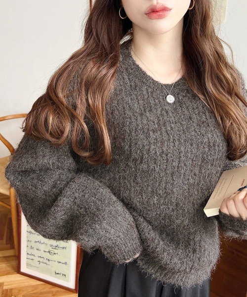 moment+ ニット セーター ざっくり畦編みMIXヤーンニットプルオーバー