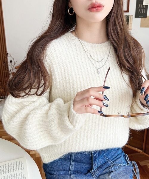 moment+ ニット セーター ざっくり畦編みMIXヤーンニットプルオーバー